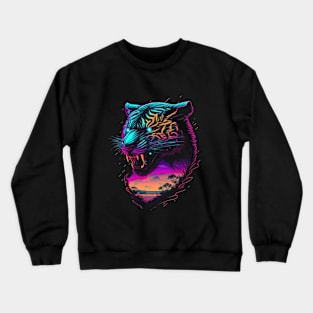 Retrowave Synthwave Tiger Head - 1980's Animal Print Crewneck Sweatshirt